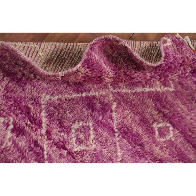 Purple Plush Geometric Moroccan Oriental Rug Handmade Wool Carpet - 2'11" x 5'7"