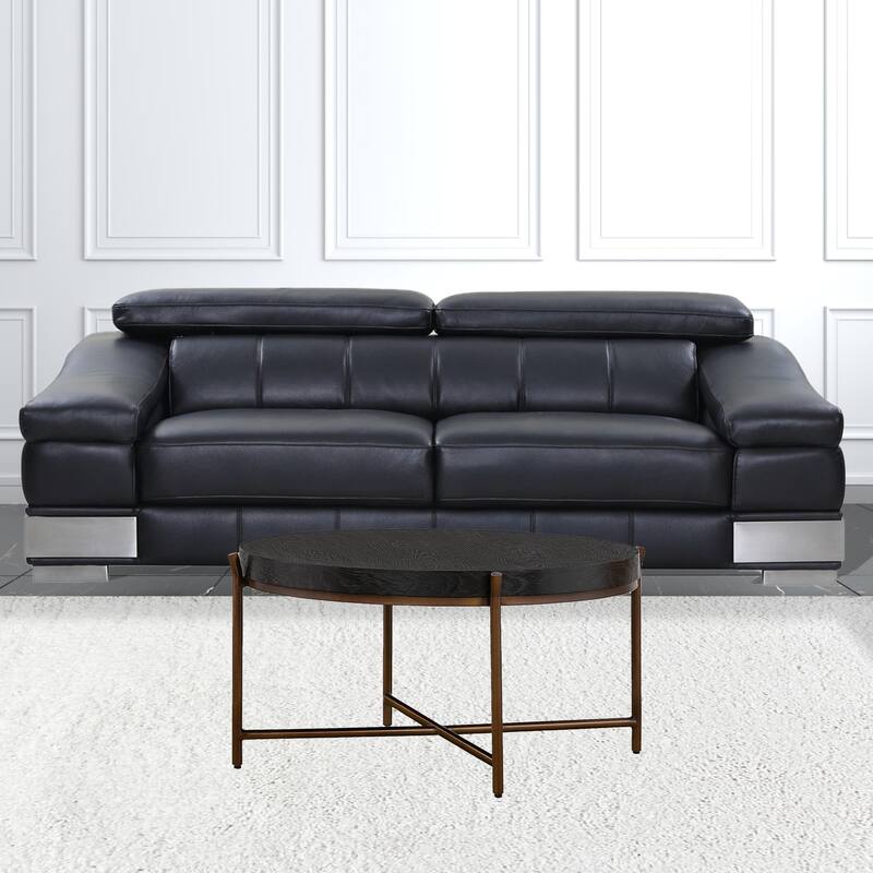 HomeRoots 32" Black And Brown Solid Wood And Metal Round Coffee Table - 32