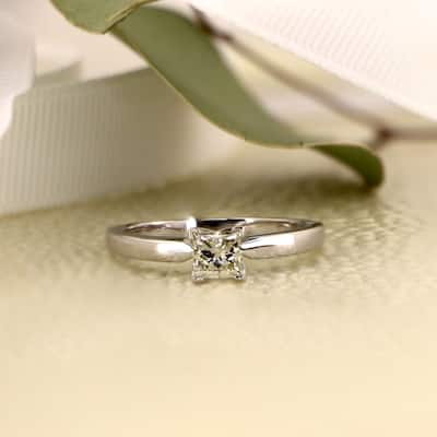 Auriya 14k Gold 1/2ctw Princess-cut Solitaire Diamond Engagement Ring (I-J, SI1-SI2)
