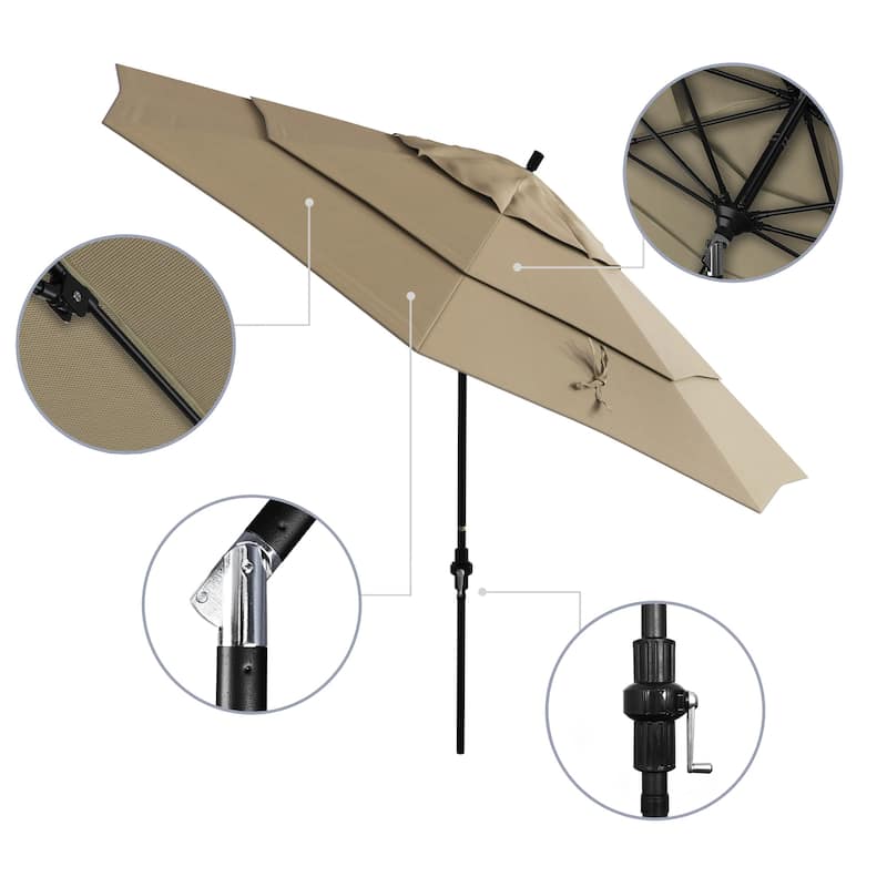California Umbrella 11' Rd. Alum/Fiberglass Rib Market Umb,Crank Lift/Collar Tilt, Dbl Wind Vent, Black Finish, Olefin Fabric