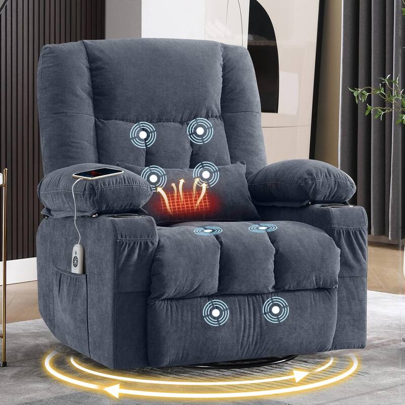 Ergonomic Lounge Chair with Vibration Massage Heat and Rocking - Blue