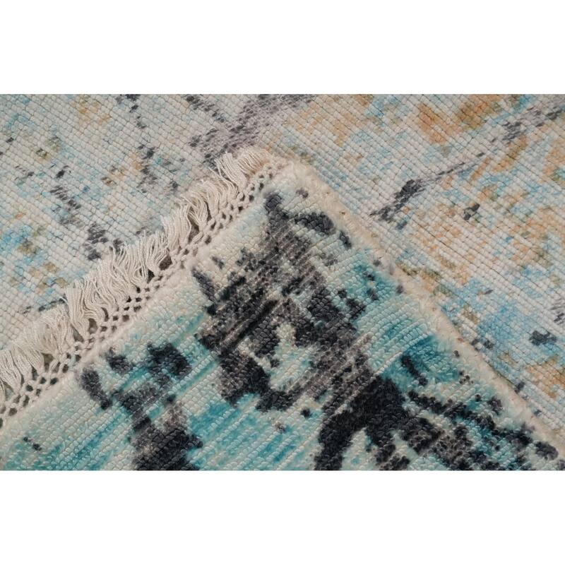 Hand Knotted Oriental Viscose Silk Carpet Modern Pictorial Multi-Colored Abstract Area Rug - 7' 11'' X 5' 0''