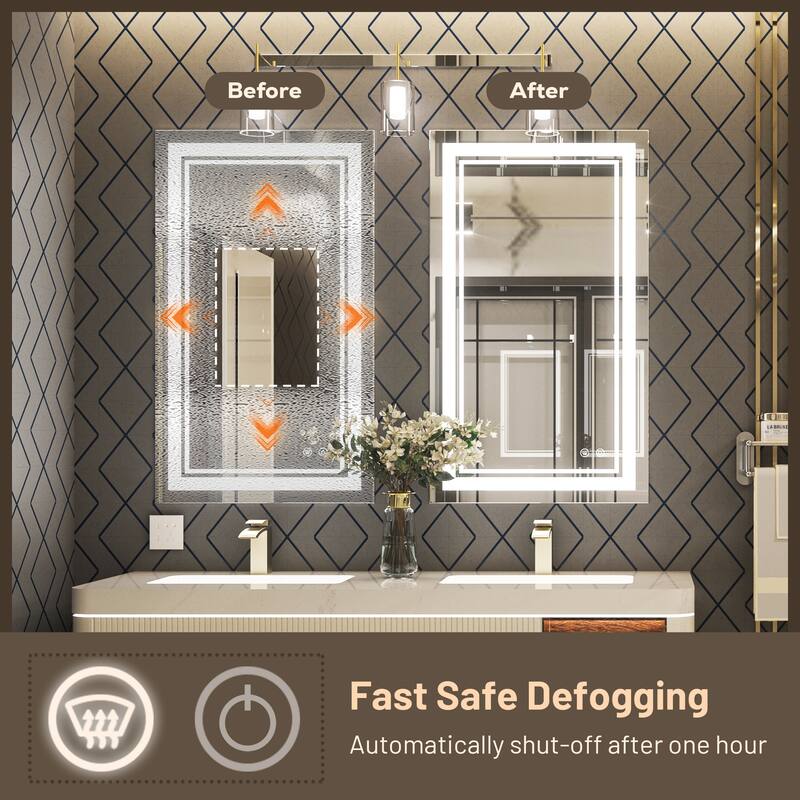 Keonjinn LED Front Light Bathroom Vanity Wall Mirror, 3 Color Temperatures, Anti-fog