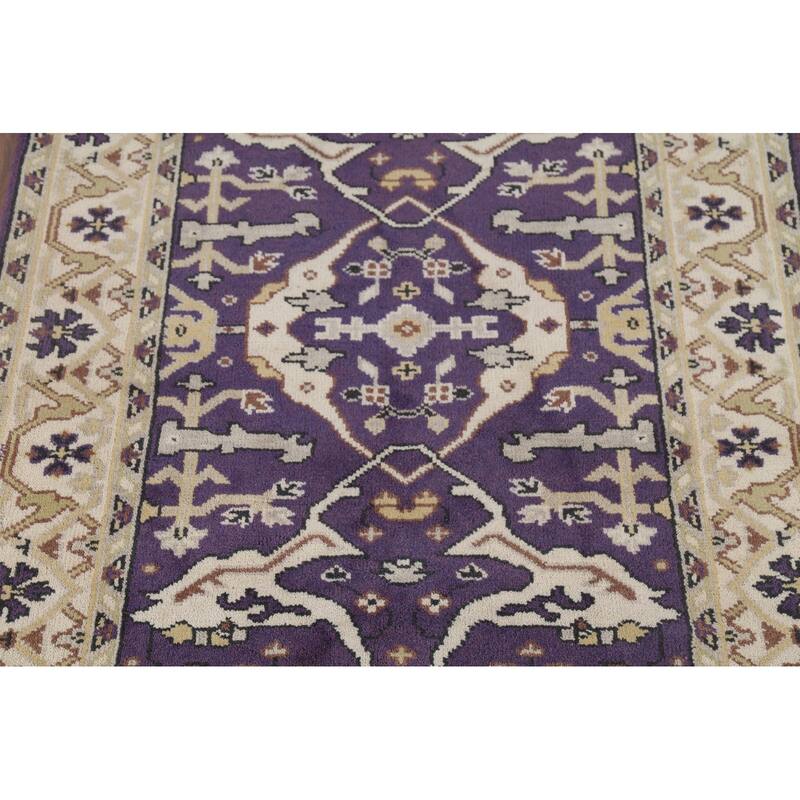 Purple Oushak Indian Rug Handmade Transitional Wool Carpet - 4'1"x 5'11"