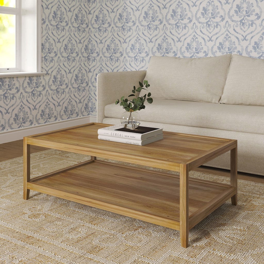 Wilton Handmade Lattice Base Wood Coffee Table, 33"W x 62"L x 18"H, Light Brown Finish by Sevita - 33"W x 62"L x 18"H