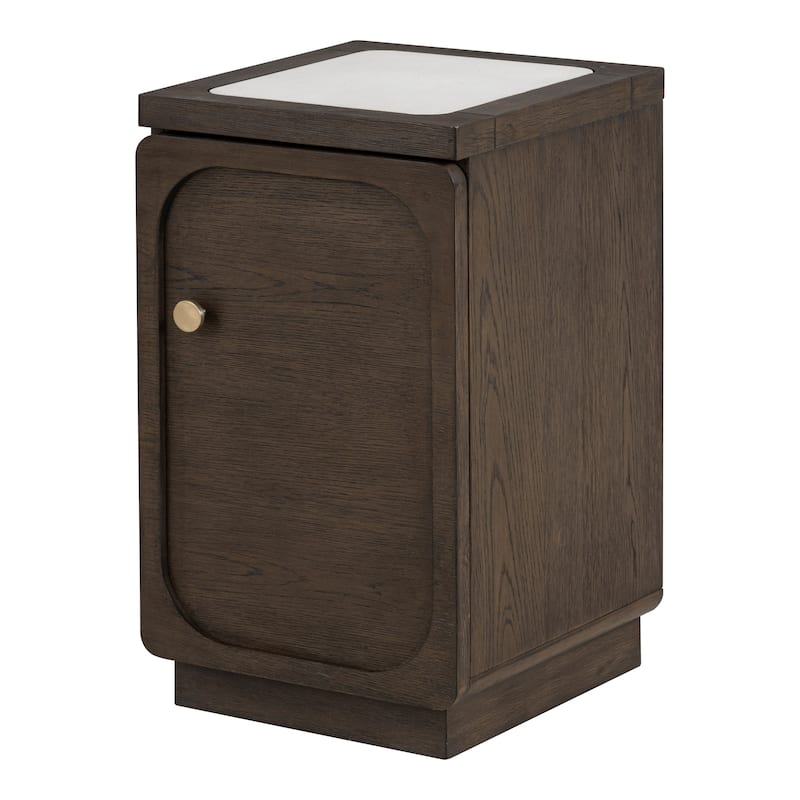 Furniture of America Laria Modern Quartz Stone Top Dark Walnut Side Table with USB Ports