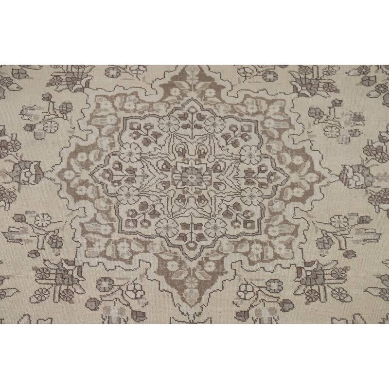 Distressed Tabriz Vintage Persian Rug Hand-Knotted Blue Wool Carpet - 6'7" x 9'6"