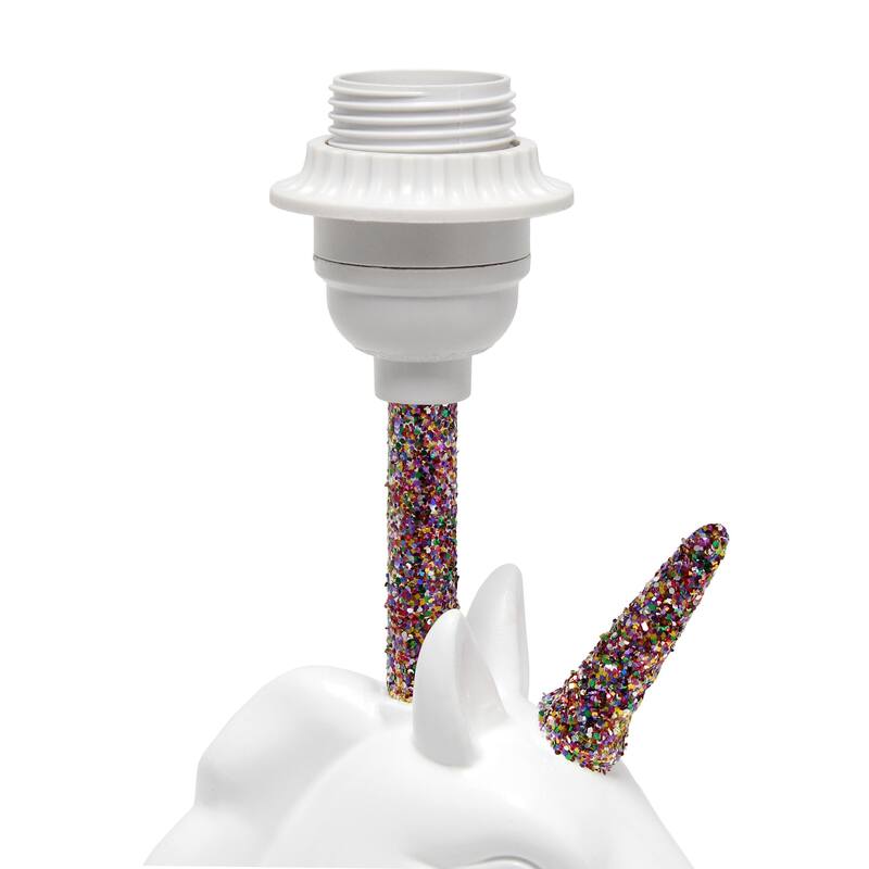 16 in. White and Rainbow Finish Unicorn Base Table Lamp with White Shade, Childern's Bedroom Lamp