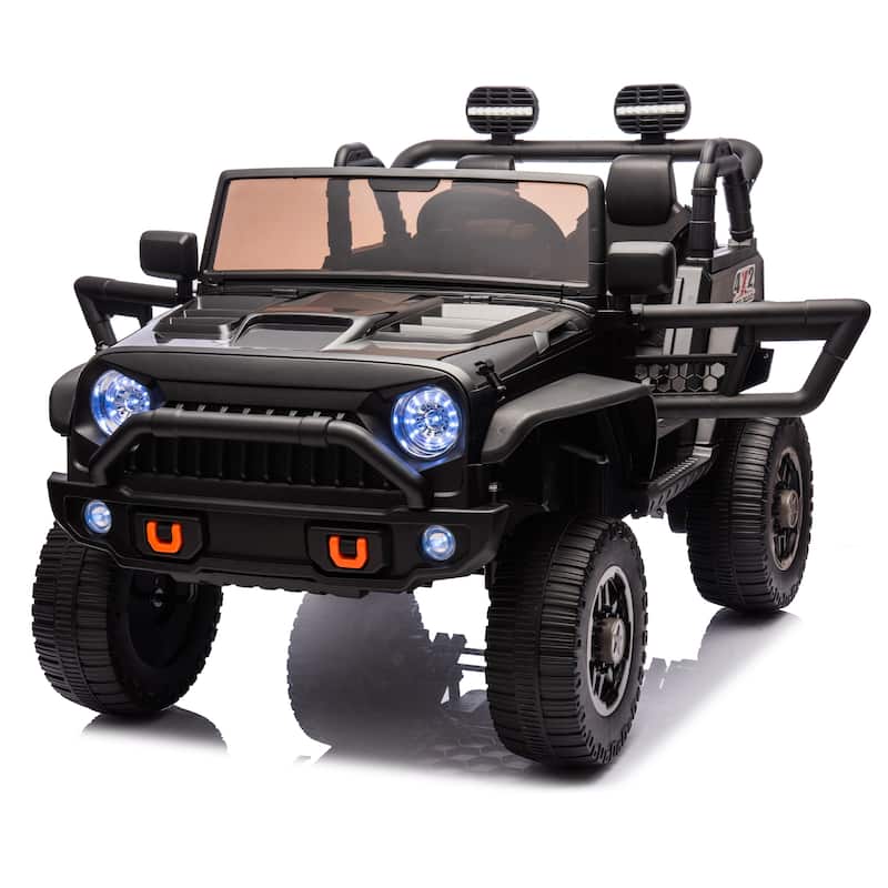 Electric Jeep with Bluetooth Remote Control, 2-Seater Battery Powered Electric Car, Safe Electric Car Toy with Seat Belt, Black