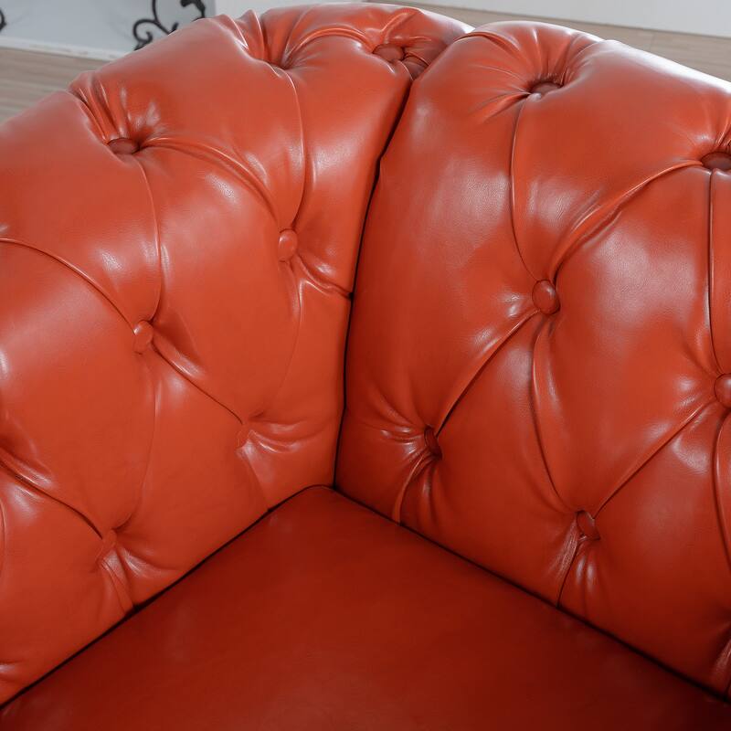 Compact PU Leather Sofa with Pocket Springs and Birch Wood Legs for Living Room and Guest Rooms
