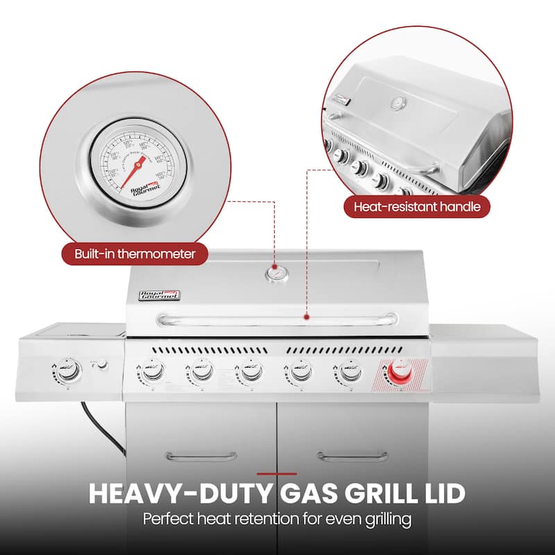 Royal Gourmet Stainless Steel 6-Burner Grill with Sear&Side Burner