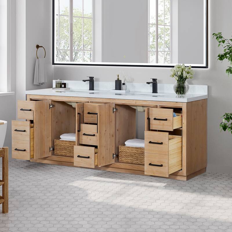 Anais 3Single Bathroom Vanity in Light Brown with Grain White Engineered Stone Countertop without Mirror