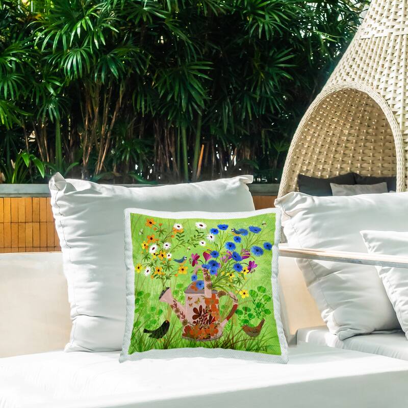 Stupell Bright Gardening Can & Birds Printed Outdoor Throw Pillow Design by Kay Widdowson