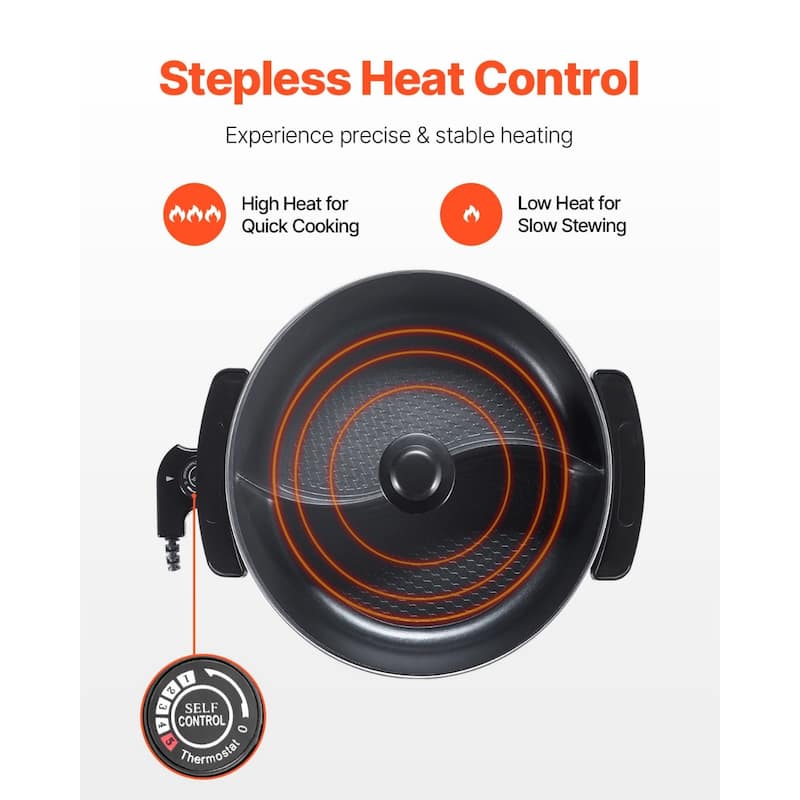 5L Dual-Sided Electric Hot Pot with Stepless Temperature Control Non-Stick Coating and Transparent Glass Lid