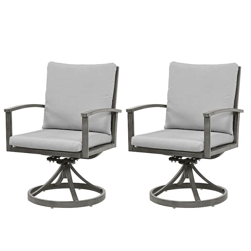 2-Piece Outdoor Aluminum Patio Dining Swivel Chairs with Cushions