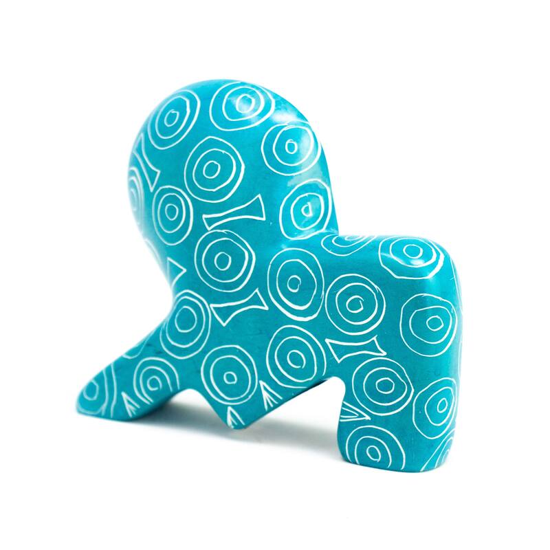 Small Soapstone Lion Figurine - Set of 3, Turquoise