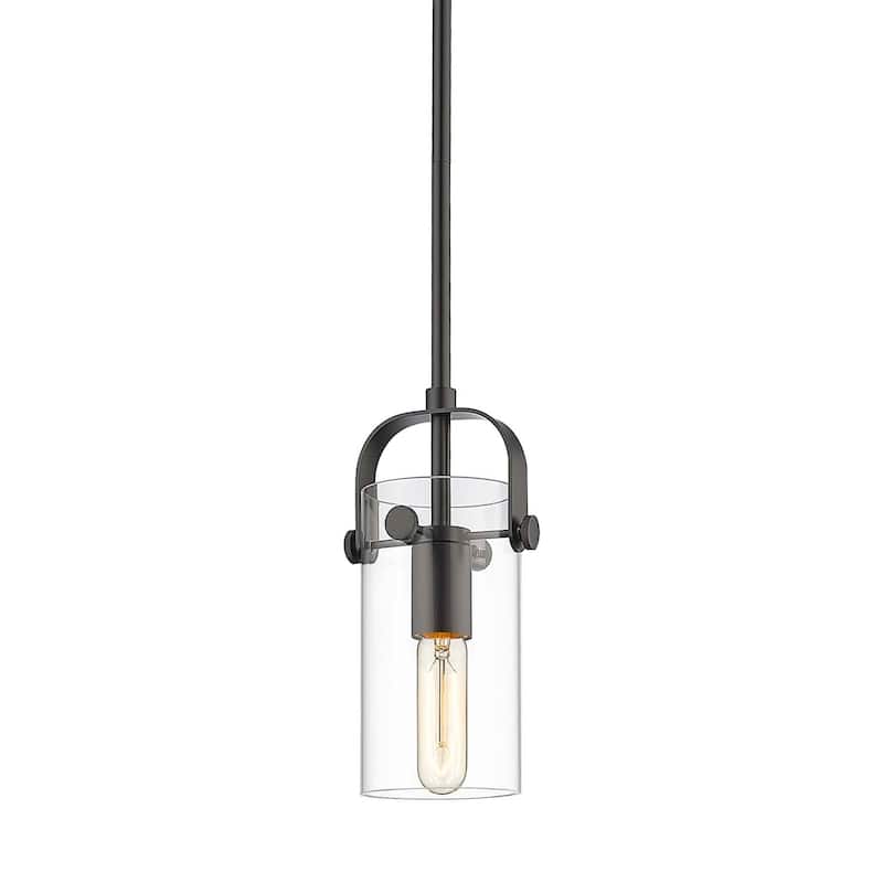 Innovations Lighting 423-1S-10-5 Pilaster II Cylinder Pendant Pilaster - Matte Black / Clear