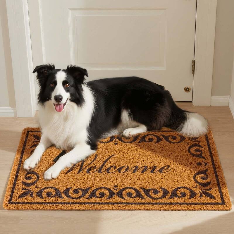 Brown Faux Coir Fibers Welcome Doormat with Non-Slip Backing for Indoor or Outdoor Mat - 29.5” x 17” x 0.4”