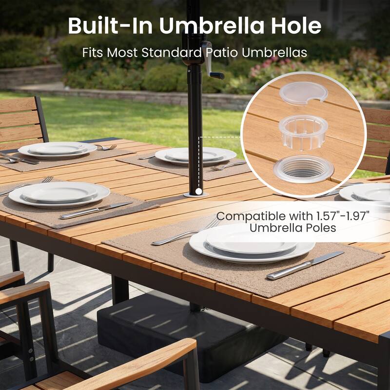 7/9/11-Piece Set Outdoor Aluminum Dining Table with Umbrella Hole and Stackable Dining Chairs