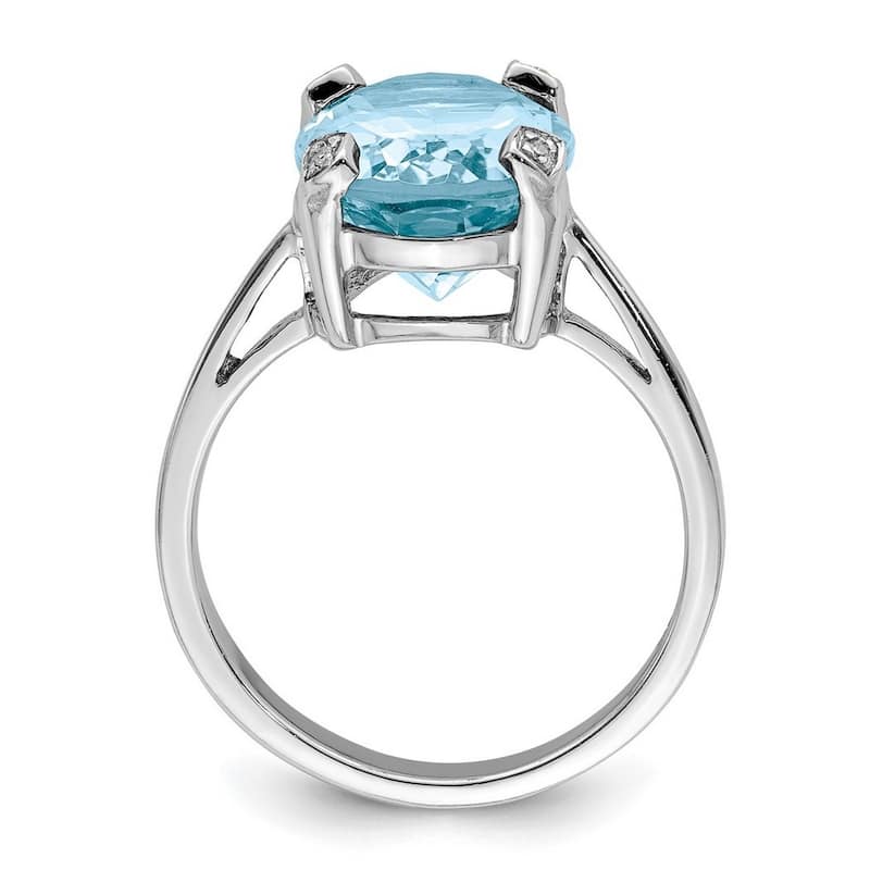 Curata 925 Sterling Silver Polished Open back Rhodium Light Swiss Blue Topaz Diamond Ring