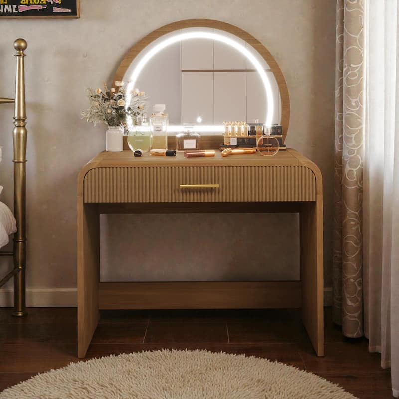 39" Makeup Vanity Table with Touch Screen Lighted Mirror, Dressing Desk with Drawer, Removable Mirror Design