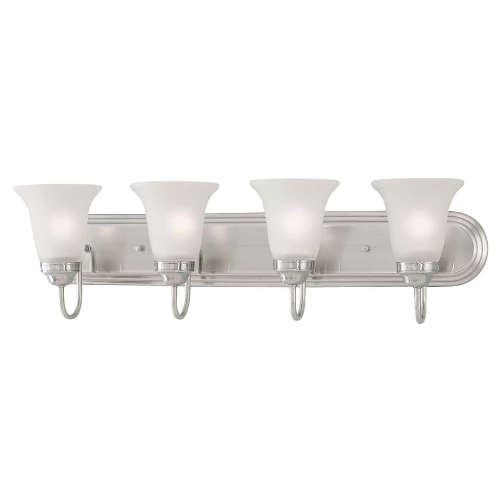 4-Light Vanity Light Fixture with Tulip Shaped Shades - 30" - Satin Pewter Finish
