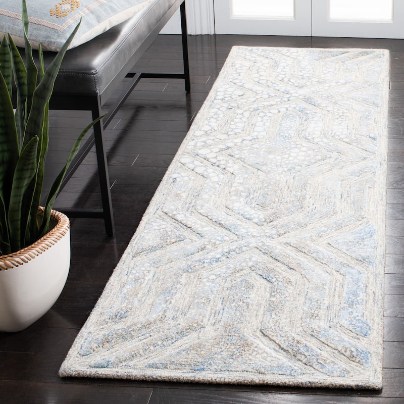 SAFAVIEH Handmade Restoration Vintage Sopho Wool Rug - 2'3" x 8' Runner - Blue/Ivory