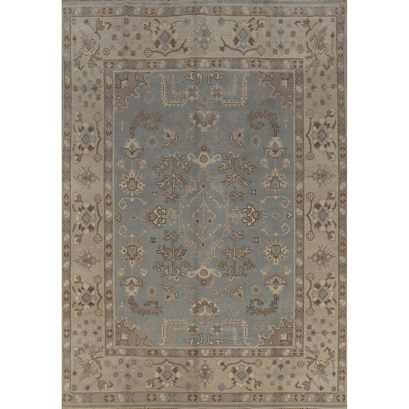 Light Blue Oushak Indian Area Rug Handmade Transitional Wool Carpet - 7'10" x 10'3"