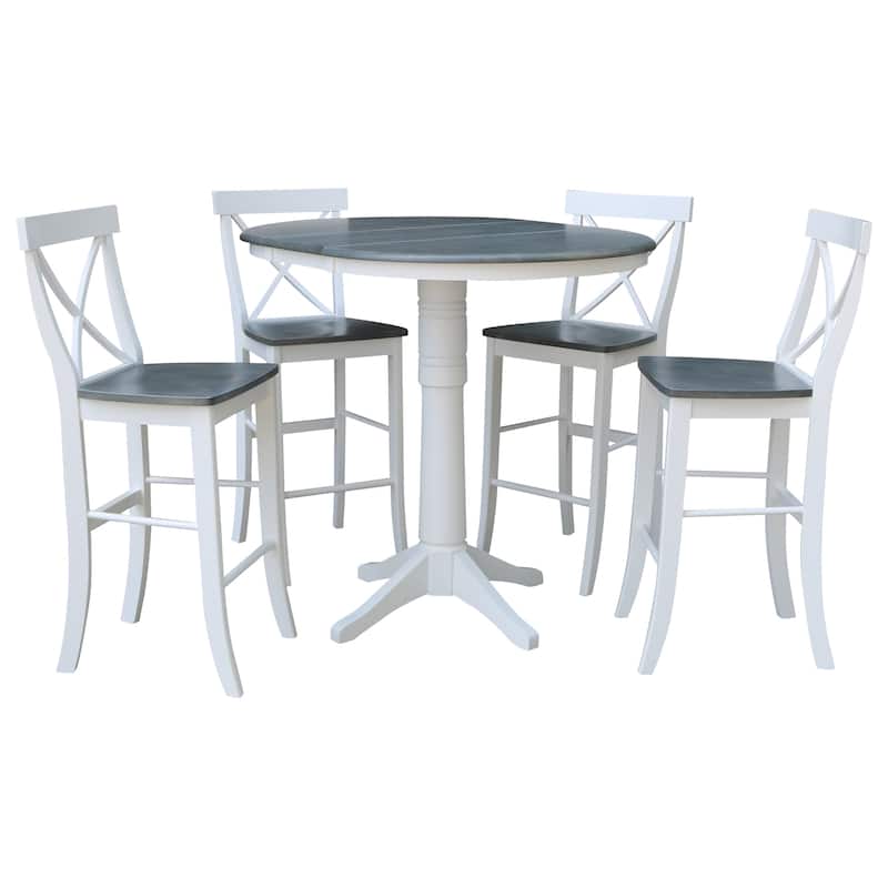 36" Round Extension Dining Table With 4 X-back Bar Height Stools - Set of 5 Pieces