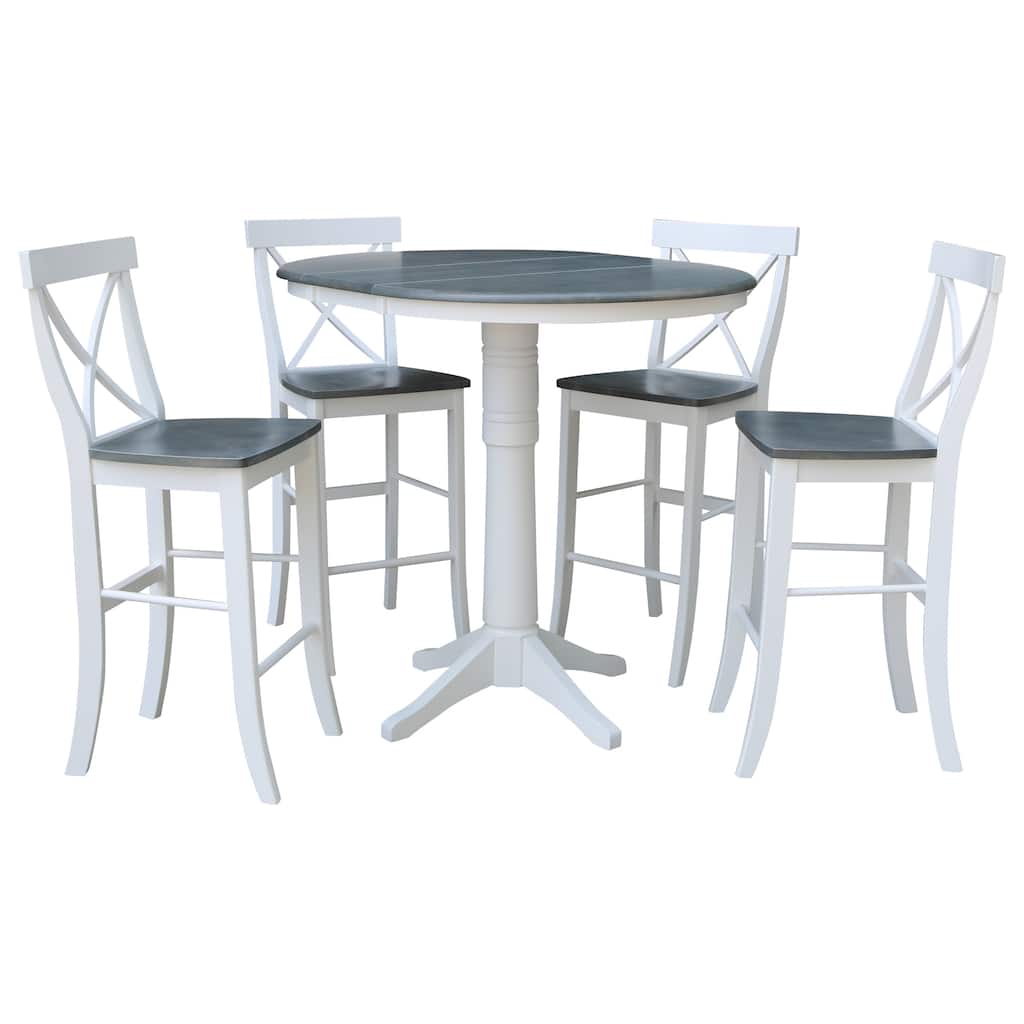 36" Round Extension Dining Table With 4 X-back Bar Height Stools - Set of 5 Pieces