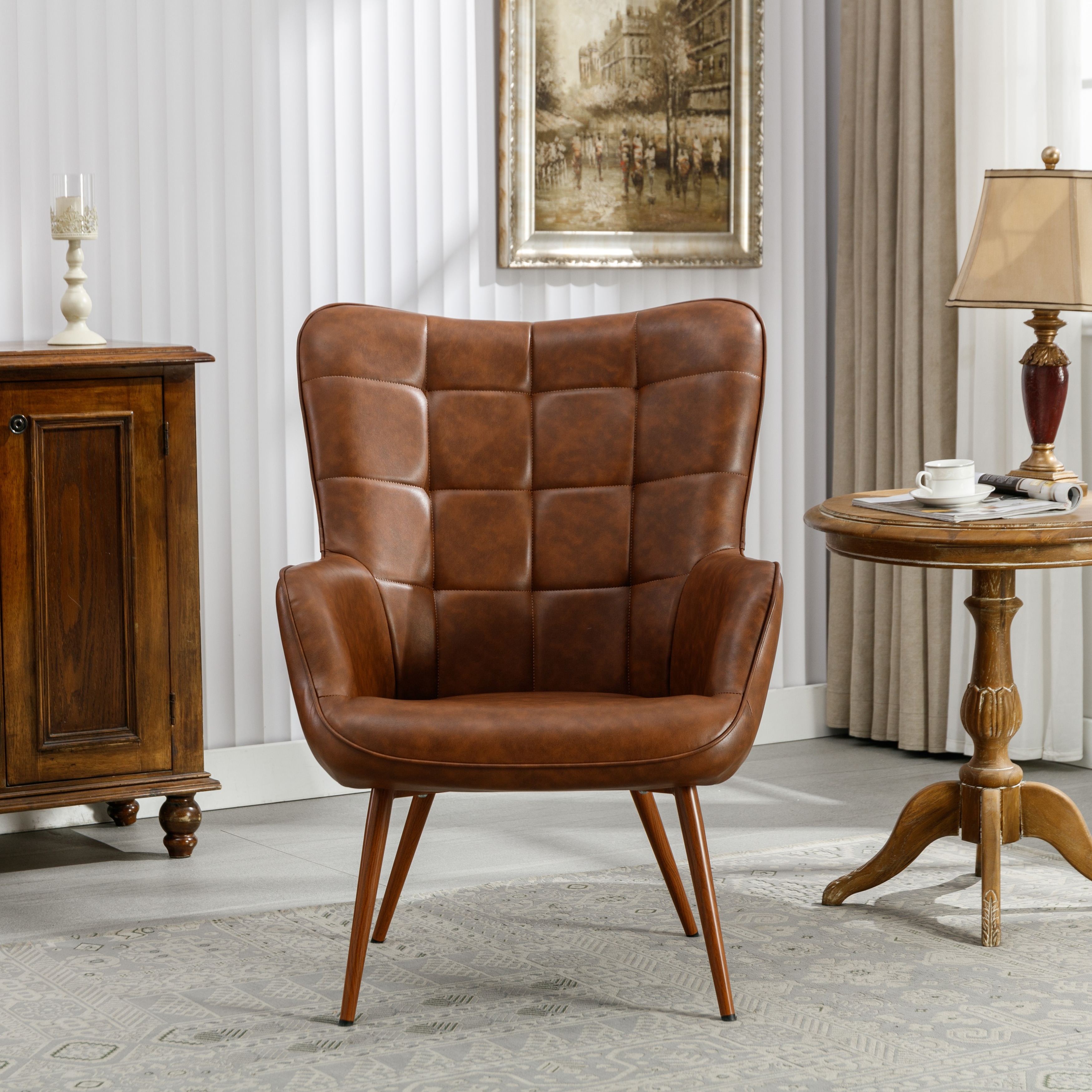 Leather wingback sales accent chair
