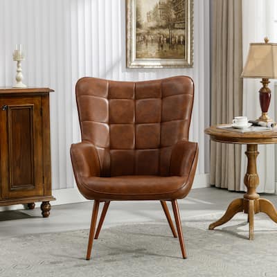 PU Leather Accent Chair Tufted Button Wingback Chair
