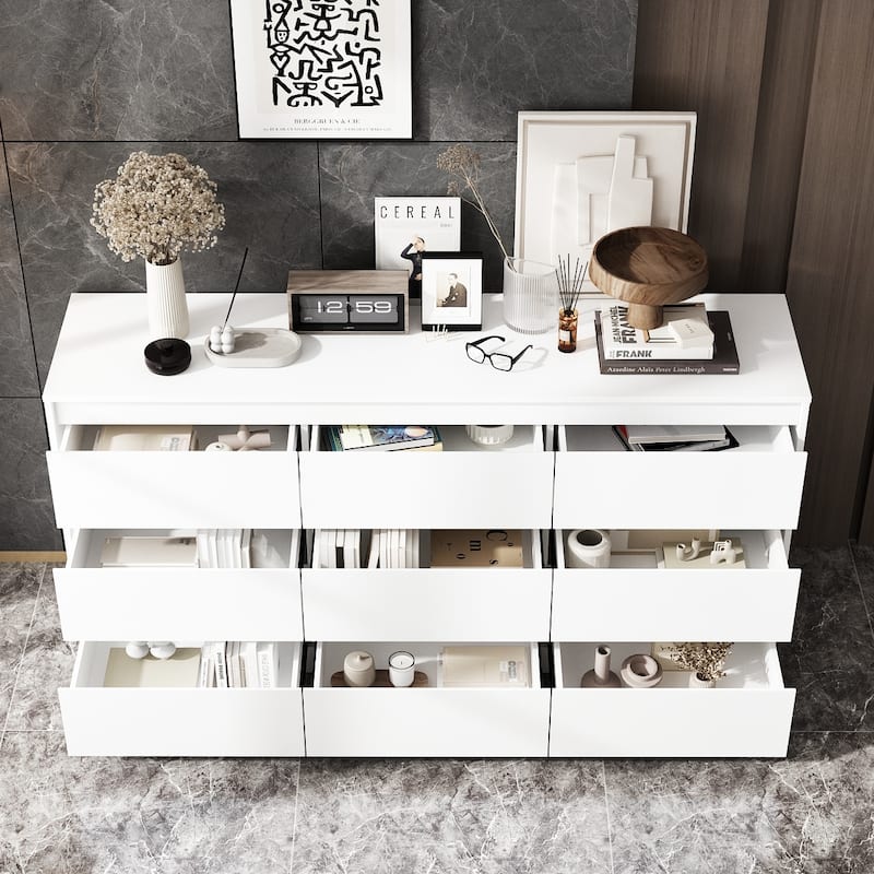 63"W 9 Drawer Dresser Accent Dresser for Living Room Bedroom Chest