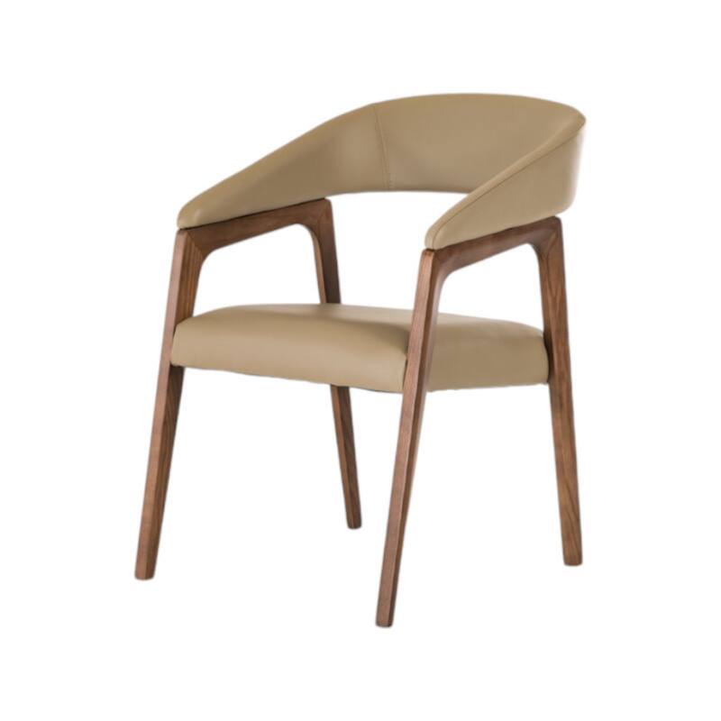 31"Tall Contemporary Dining Armchair in Taupe Faux Leather with Curved Wood Back and Brown Wood Legs - 31"H x 21"W x 24"D