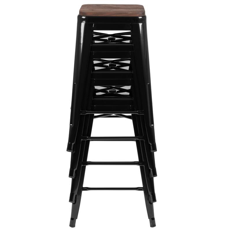 4 Pack 24" High Metal Indoor Counter Bar Stool with Wood Seat - Stackable Stool