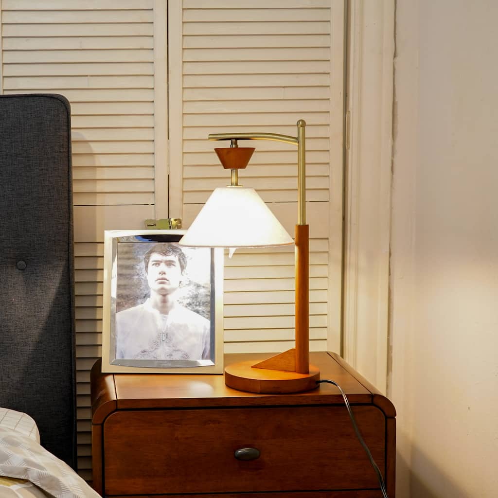 Lorient Wood and Linen Table Lamp with Brushed Gold Accents