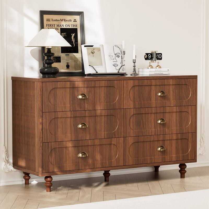 Gymojoy Fluted Dresser for Bedroom, Mid Century Modern Drawer Wood Chest Organizer, Small Storage Dresser for Living Room