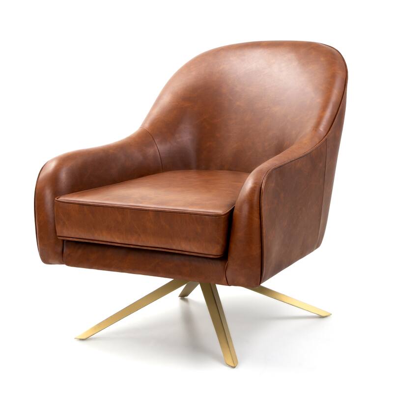 Faux Leather Sofa Chair Upholstered Swivel Accent Chair Mid-century Modern Armchair