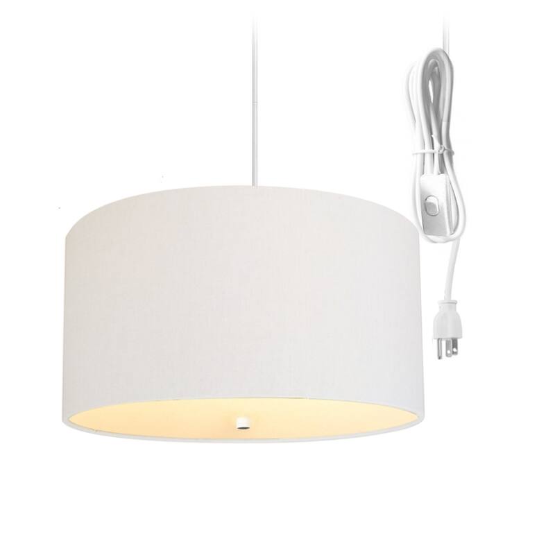 2 Light Swag Plug-In Pendant 18"w White Linen with Diffuser, White Cord