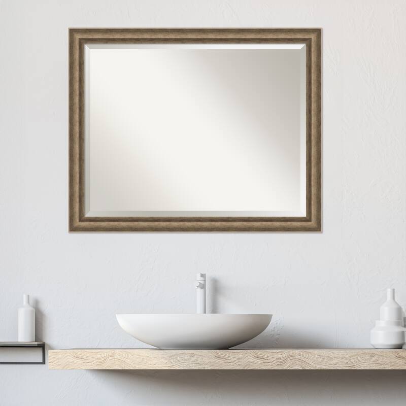 Angled Beveled Wood Framed Bathroom Vanity Wall Mirror
