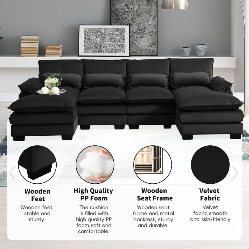 Modular U-Shaped 6-Seat Sofa with Chaise, Double Cushion Upholstered Sleeper for Living Room
