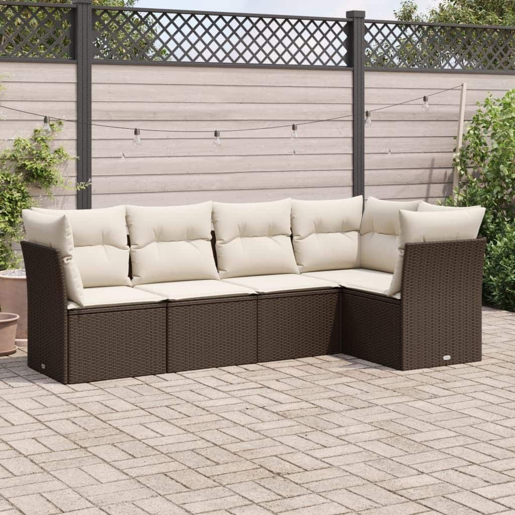 vidaXL Garden Sofa Set Brown PE rattan 5 Piece Set Modular - 24.4 x 24.4 x 27.2