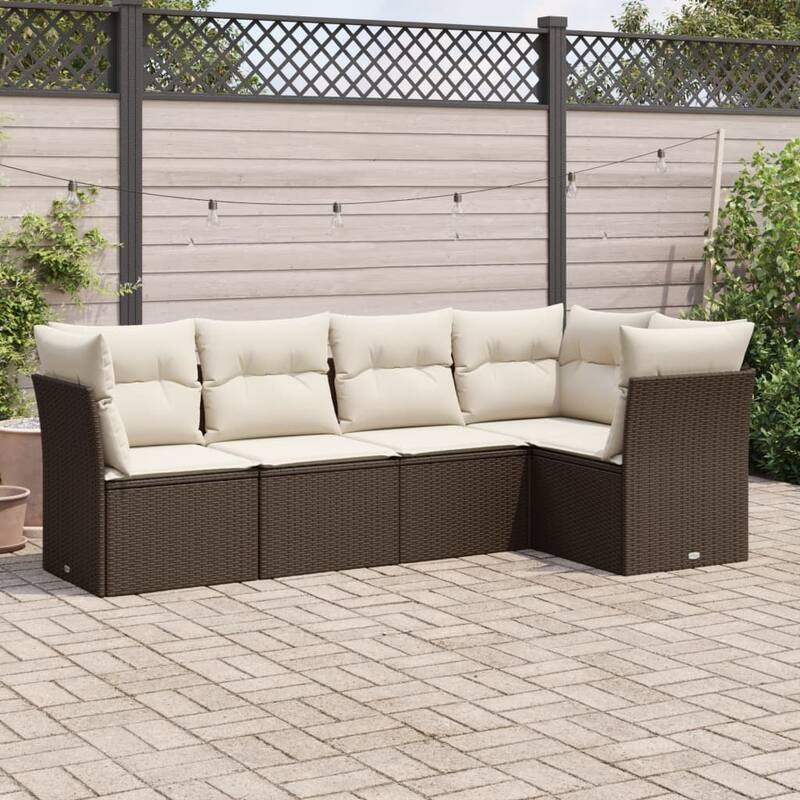 vidaXL Garden Sofa Set Brown PE rattan 5 Piece Set Modular - 24.4 x 24.4 x 27.2