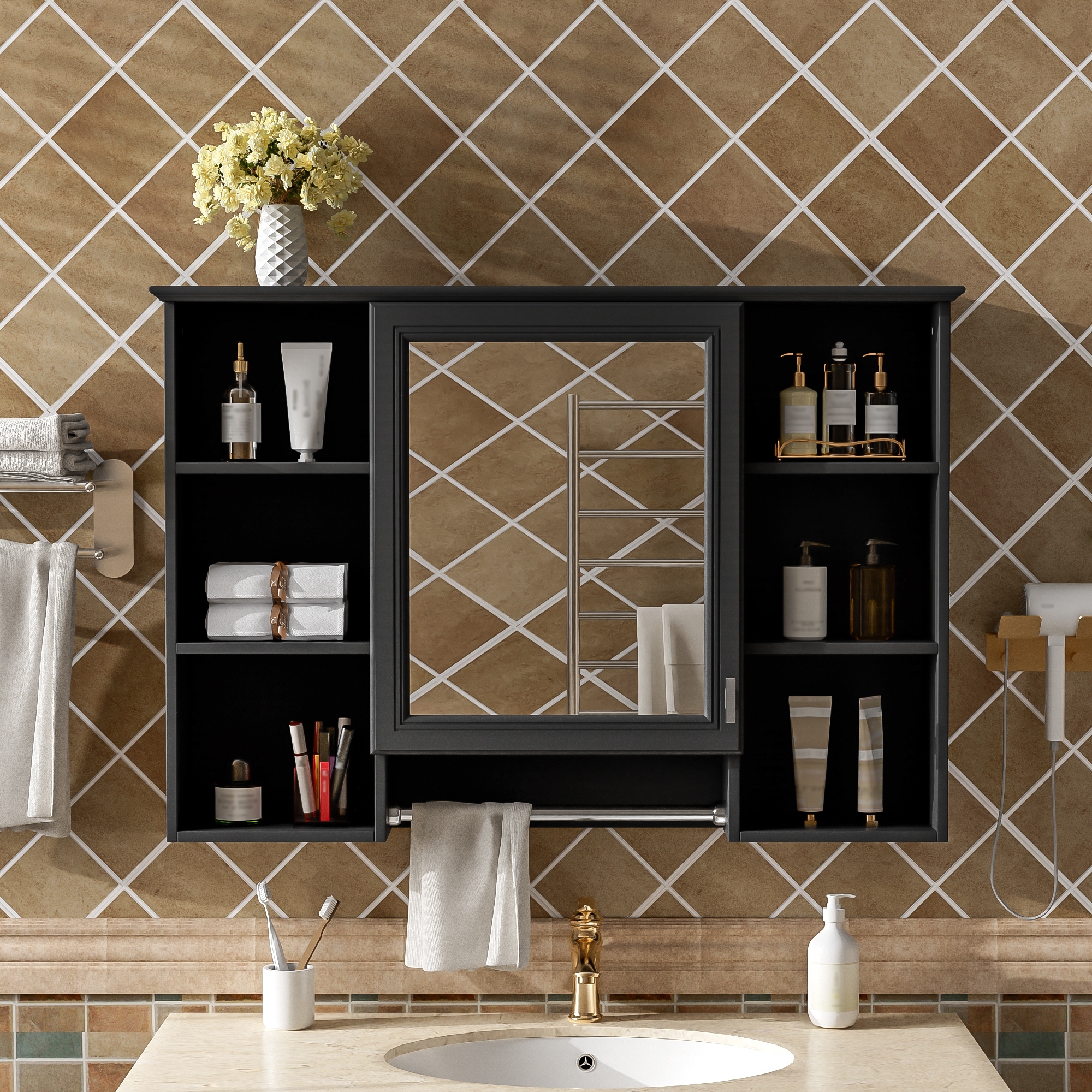 42" 3-in-1 Bathroom Mirror Cabinet: Wall-Mounted Medicine Unit with Adjustable Shelf & Soft-Close Door – High-Define Mirror .