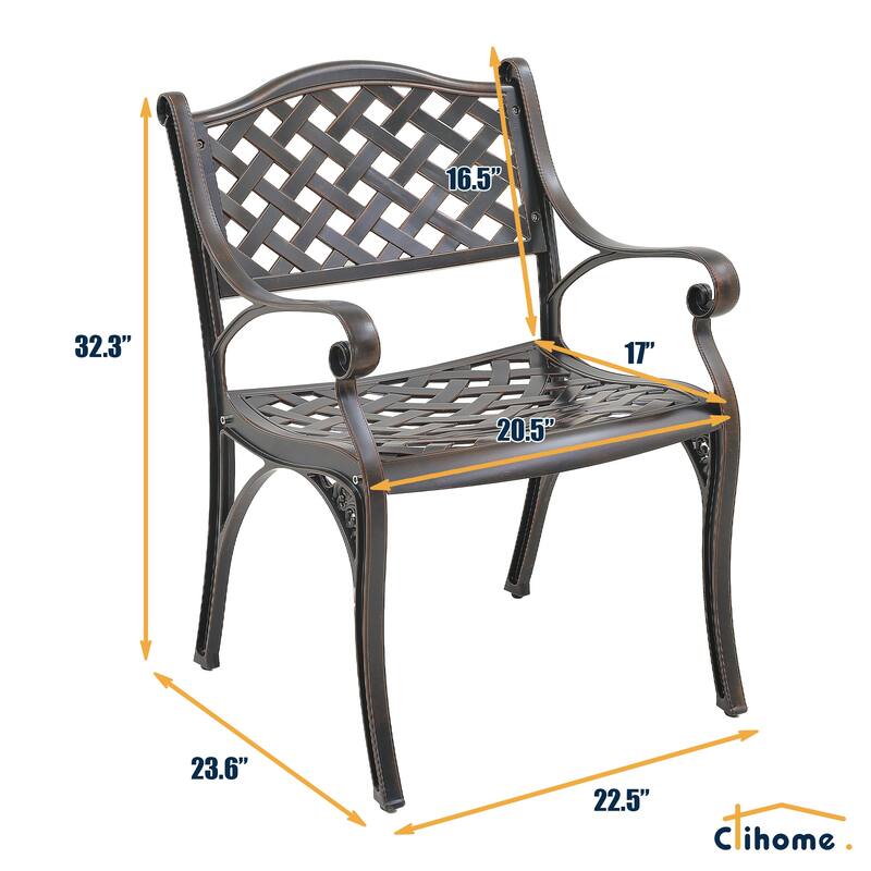 Clihome Outdoor Cast Aluminum Arm Dining Chair (Set of 2)