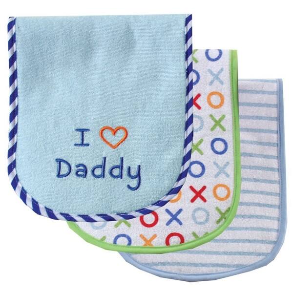 slide 1 of 1, Luvable Friends Baby Boy Cotton Burp Cloths with Fiber Filling 3pk, Blue Dad, One Size - Blue Dad - One Size One Size - Blue Dad