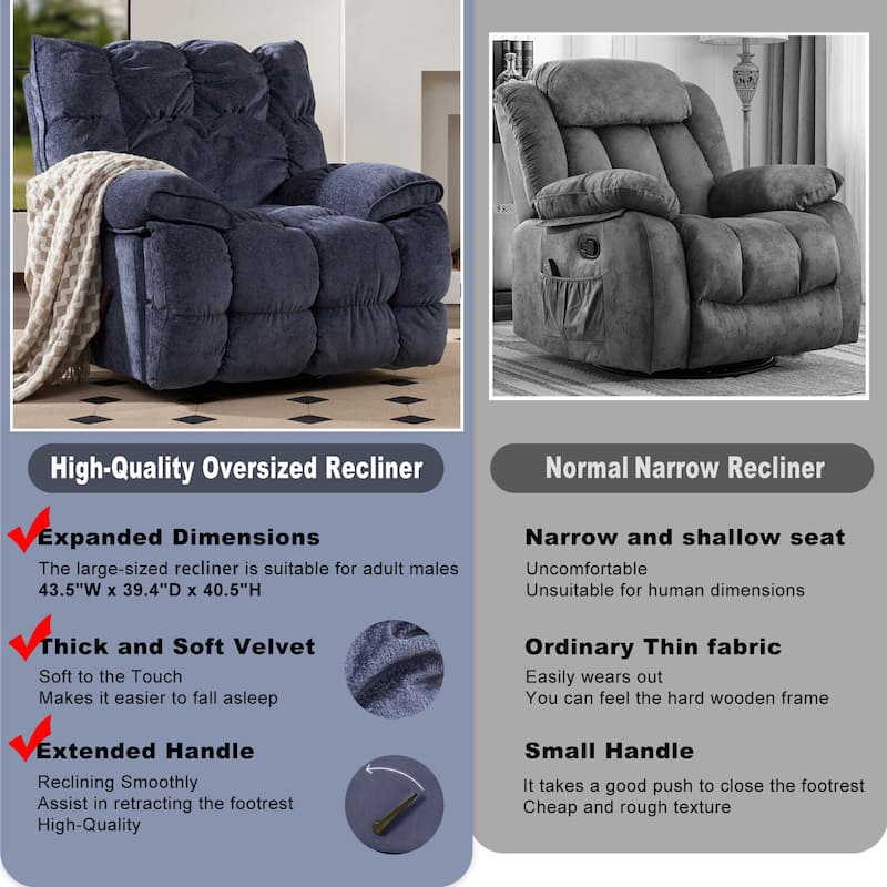 360° Swivel Electric Rocker Recliner, Plush High Backrest, Spacious Seat, Multiple Recline Positions for Ultimate Comfort