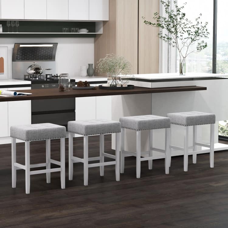 2 Pieces Counter Height Bar Stools with Sponge Padded Cushion - 17" x 13.5" x 24.5"/17" x 13.5" x 29" (L x W x H)