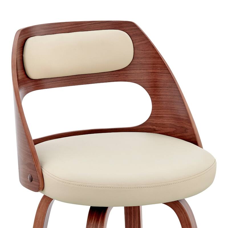 Faux Leather Swivel Bar Chair with Full Back and Walnut Wood Frame