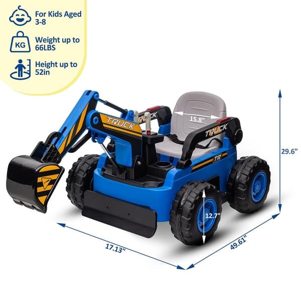 dimension image slide 0 of 3, Ride On Excavator for Kids, 4WD Electric Excavator Toy